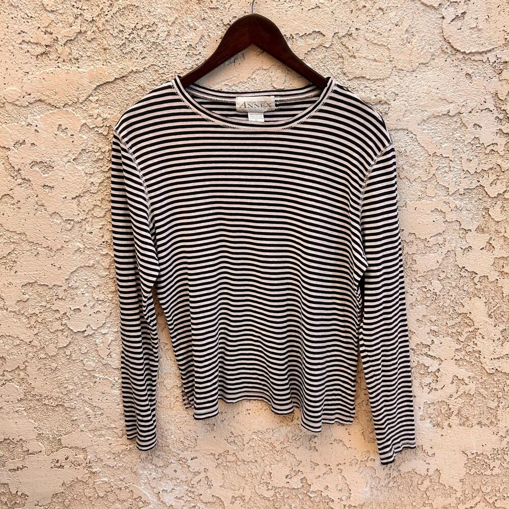 Vintage Casual Corner Annex Black White Striped Long Sleeve Top XL